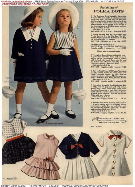 1965 Sears Spring Summer Catalog, Page 476 - Catalogs & Wishbooks Vintage Kids Fashion, Vintage Girls Clothes, Vintage Childrens Clothing, Vintage Kids Clothes, Christmas Catalogs, 1960s Fashion, Moda Vintage, 60s Fashion, Dresses Kids Girl