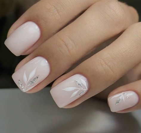 Elegant Nails Gold Foil, Wedding Nails On Natural Nails, Geometric Minimalist Nails, Subtle Wedding Nails For Bride, Milk Nails With Flowers, Dip Powder Wedding Nails, Gel Wedding Nails Brides, Bridal Nails Ideas, Wedding Nail Ideas For The Bride