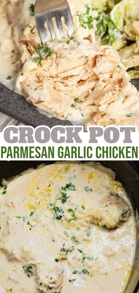 Creamy Garlic Chicken Crockpot Recipes, Crockpot Creamy Garlic Parmesan Chicken, One Pot Chicken Crockpot Recipes, Chicken Dishes In Crockpot, Boneless Chicken Crockpot Recipes Easy, Crock Pot Creamy Garlic Chicken, Chicken Parmesean Crockpot Recipe, Crock Pot Low Carb Chicken Recipes, Mini Crockpot Chicken Recipes