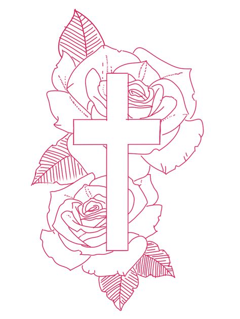 Rose And Cross Drawing, Cross With Roses Tattoo Stencil, Cross Roses Tattoo Design, Cross With Roses Drawing, Roses And Cross Tattoo, Rose And Cross Tattoos, Cross Rose Tattoo, Cross With Roses Tattoo, Rose Cross Tattoo