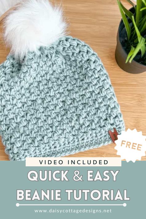 Are you new to the wonderful world of crochet or just looking for a quick and easy pattern to create with your favorite yarns? Look no further! You will love our cozy pom pom beanie crochet project complete with video tutorials, designed to help you create something truly personal and cozy. Don't miss out, start crocheting your perfect beanie today! Pnw Beanie Crochet Pattern, Crochet Free Hat Patterns For Women, Easy Crochet Hats For Beginners Simple, Crochet Top Down Hat, Crochet Lace Beanie, Simple Hat Crochet Pattern, Crochet Wool Hat Free Pattern, Crochet Hat Bulky Yarn Pattern Free, Chunky Beanie Crochet Pattern Free