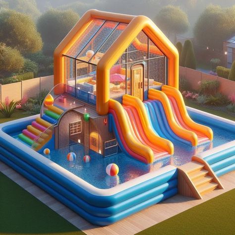 Upgrade your backyard fun with inflatable swimming pools and slide-shaped cabin homes. Swimming Pools Backyard Inground, Dog Bedroom, Home Safety Tips, House Slide, Bunk Bed With Slide, Pools Backyard Inground, School Interior, Play Pool, Cleaning Toys