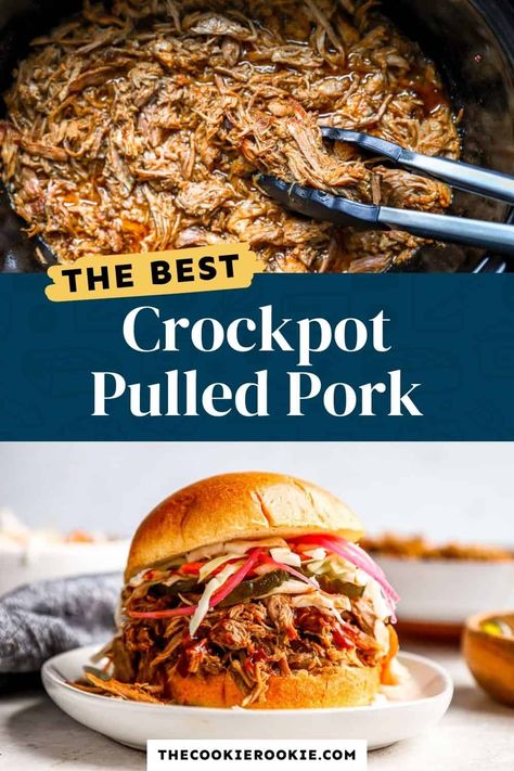 Crockpot Pulled Pork Recipe - The Cookie Rookie® Shredded Pork Crockpot, Pulled Pork Slow Cooker, Pork Slow Cooker, Crock Pot Pulled Pork, Pork Picnic, Boneless Pork Shoulder Roast, Pulled Pork Recipe Slow Cooker, Crock Pot Pulled Pork Recipe, Pulled Pork Recipe