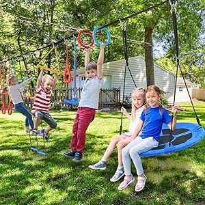 Hapfan 65ft Ninja Warrior Obstacle Course for Kids with Swing, Ninja Rope Course with 11 Obstacles for Backyard Outside, Tree Slackline Jungle Gym Outdoor Jungle Gym Outdoor, Obstacle Course For Kids, Gym Outdoor, Jungle Gym, Ninja Warrior, Obstacle Course, For Kids, Gym, Obstacle Courses