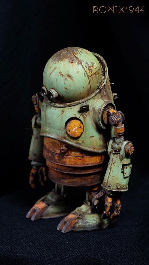 Cute Steampunk Robot, Junk Robot Concept Art, Ancient Robot, Rusty Robot, Steampunk Robots, Steampunk Robot, Art Toys Design, Robot Sculpture, Retro Robot