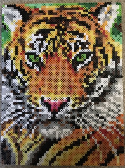 Perler Bead Tiger Tiger Perler Bead Patterns, Perler Bead Tiger, Tiger Pixel Art, Art Tigre, Pixel Quilting, Pokemon Bead, Easy Perler Beads Ideas, 3d Perler Bead, Hama Beads Design