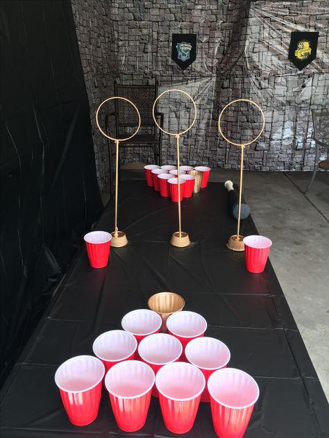 Quidditch pong Quidditch Pong, Drinking Games For 3, Bachelorette Drinking Games, Alcohol Ideas, Harry Potter Party Games, Quidditch Game, Cumpleaños Harry Potter, Drinking Games For Parties, Fun Drinking Games