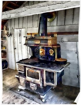 Coal Stove in Kitchen Poster Stove In Kitchen, Coal Burning Stove, Antique Kitchen Stoves, Antique Wood Stove, Coal Stove, Old Stove, Wood Stove Cooking, Model Architecture, Cook Meals