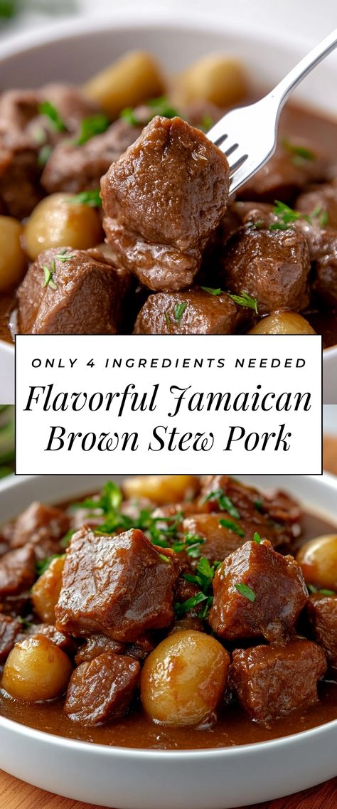 Image for Flavorful Jamaican Brown Stew Pork Pork Over Rice Recipes, Brown Stew Pork Jamaican, Jamaican Pork Chops, Brazilian Pork Recipes, Easy Caribbean Dinner Recipes, Stew Pork Recipes Jamaican, Stew Pork Recipes, Recipes Jamaican, Jamaican Brown Stew