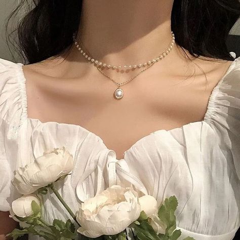 Gemsha - Faux Pearl Layered Necklace / Bracelet Simple Pearl Pendant, Elegant Wedding Jewelry, Long Pearl Necklaces, Fashion Beads, Coin Pendant Necklace, Pearl Choker Necklace, Trendy Necklaces, Chain Choker Necklace, A Necklace