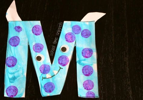 Thinking of ways to keep Little Sis occupied during school time with Big Brother, I decided to start doing alphabet crafts.  I'm not so org... Letter M Preschool, M Is For Monster, Letter M Crafts, Monster Alphabet, Preschool Letter Crafts, Alphabet Letter Crafts, Letter Craft, Monster Craft, The Letter M