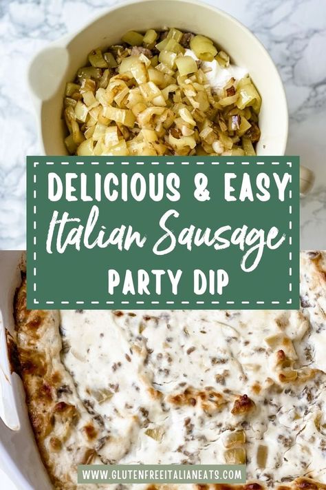 Italian Sausage Dip, Banana Pepper Dip, Gluten Free Italian Recipes, Pepper Dip Recipe, Sausage Dip Recipe, Gluten Free Sausage, Baked Dips, Sausage Dip, Pepper Dip