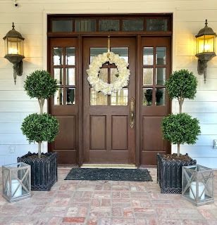 My favorite faux topiary for Outside - Eleven Gables Topiary Front Porch, Porch Topiary, Faux Topiary, Boxwood Topiary, Topiary Trees, Old Rock, Antique Iron, Large Planters, Faux Plants