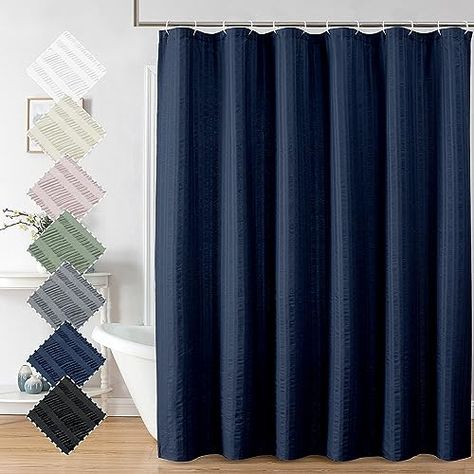 Curtain Closet, Navy Blue Shower Curtain, Closet Curtain, Navy Shower Curtain, Fish Bathroom, Navy Blue Bathrooms, Curtains For Bathroom, Blue Shower Curtain, Waffle Weave Shower Curtain