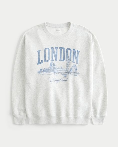 Women's Oversized London Graphic Crew Sweatshirt | Women's Tops | HollisterCo.com London Graphic, Hollister Sweatshirt, Yellow Cabs, My Shopping List, Fleece Sweatshirt, Crew Sweatshirts, Baggy Jeans, Grey Sweatshirt, Women's Tops