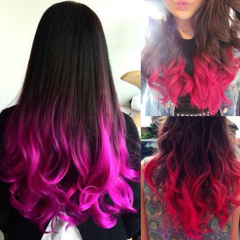 Black/brown to pink hair Black Hair With Pink Ends, Brown To Pink Hair, Uv Hair, Dark Pink Hair, Color Formulas, Rosa Neon, Hair Color Formulas, Character Aesthetics, Black Neon