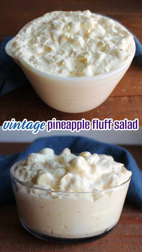 This simple 4 ingredient pineapple fluff recipe is a perfect summery no bake dessert. It comes together in just a couple of minutes and results in a light, fluffy, creamy treat with island vibes. Pineapple Fluff Recipe, Pineapple Fluff, Retro Dishes, Fluff Recipe, Grandmas Kitchen, Heirloom Recipes, Grandmas Recipes, Recipe Box, Classic Food