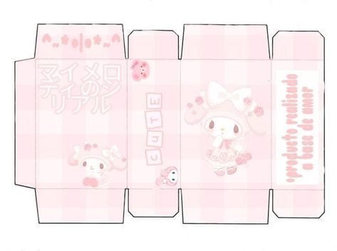 Sanrio Paper Craft My Melody, Kuromi Box Template, Sanrio Printable Boxes, My Melody Box Template, Sanrio Box Printable, Sanrio Cereal Box Template, Cute Box Template Printable, Box Template Aesthetic, Sanrio Box Template Printable