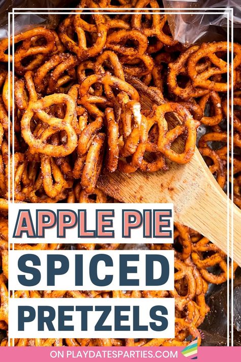 Fall Themed Baked Treats, Fall Kid Snack Ideas, Apple Pie Spiced Pretzels, Fall Snacks For Preschoolers, Harvest Treats For School, Best Game Day Snacks, Easy Fall Snacks Healthy, Halloween Snacks Pretzels, Fall Camping Treats