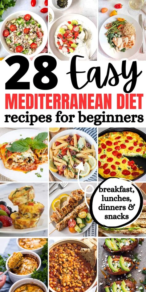 Mediterranean Diet Recipes For Beginners, Easy Mediterranean Diet, Mediterranean Diet Food List, Mediterranean Recipes Healthy, Salad Quinoa, Mediterranean Diet Recipes Dinners, Med Diet, Mediterranean Diet Meal Plan, Breakfast Low Carb