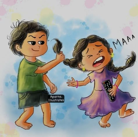 Siblings Cartoon Images, Brother Sister Illustration Sibling, Brother Sister Illustration Art, Bhai Duj Drawing, Rakshabandhan Drawing Ideas, Rakhi Drawing Ideas, Painting Ideas For Brother, Brother And Sister Illustration Art, Brother Sister Illustration