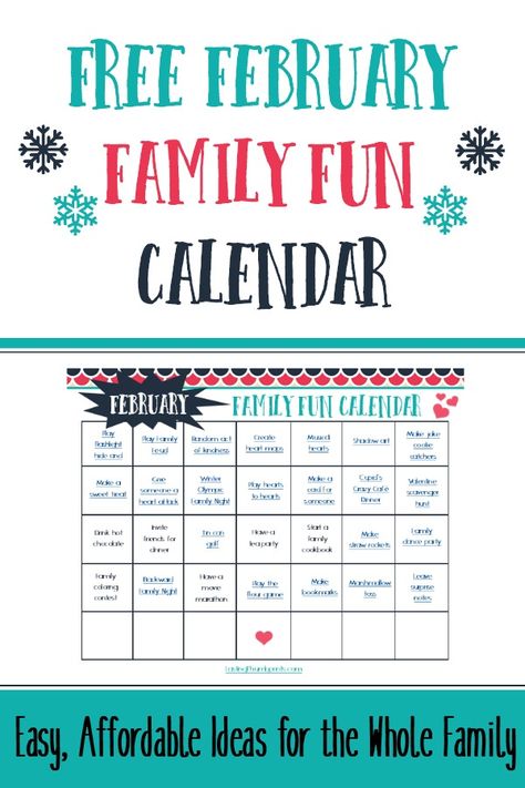 Download this Free February Family FUn Calendar and start making memories with your family! The calendar is full of easy and affordable ideas to keep your family having fun and building stronger relationships. Family Fun Calendar, Family Having Fun, Fun Calendar, Romanticized Life, Mommy Ideas, February Activity, February Calendar, Family Challenge, Cool Calendars