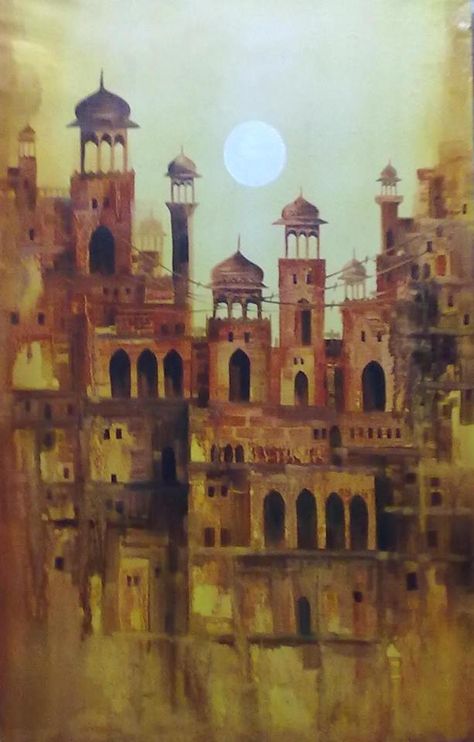 Abstract Mosques  Artist: Maqsood Rana Cloth Reference, Sa Art, Iraqi Art, Islamic Architecture, 6th Grade, Art Galleries, Abstract Canvas, New Work, Cityscape