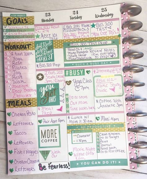 The planner layout will keep your school assignments really organized!  It also has a great meal planner layout sidebar and exercise planner layout!  Organize everything with this Happy Planner layout, also can be used in your Erin Condren planner! Assignment Organization, Planner Layout Ideas, Weekly Dashboard, Organization College, Organized Planner, Exercise Planner, Dashboard Layout, Vertical Layout Planner, Digital Bullet Journal