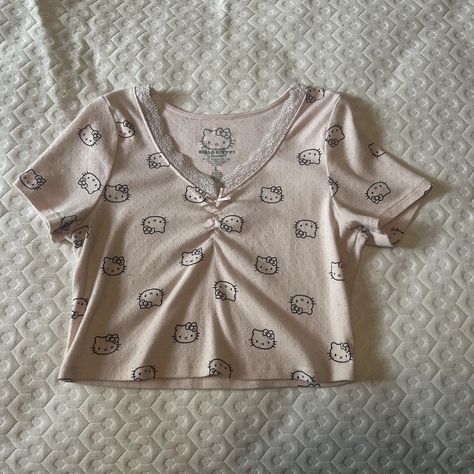 Sanrio Hello Kitty Crop Top 2021, Size L #y2k - Depop Hello Kitty Crop Top, Y2k Depop, Crop Top Casual, Coquette Bow, Dream Wardrobe, Baby Pink, Crop Tops Women, Hello Kitty, Crop Top