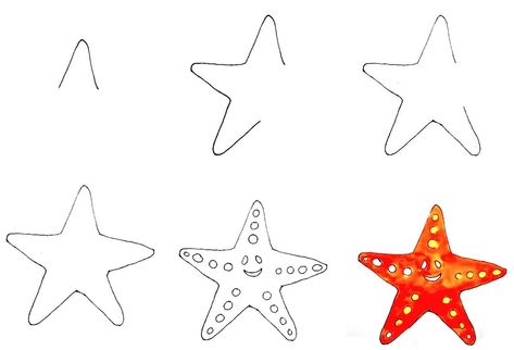 Starfish Drawing, Cute Starfish, Drawing Guide, Your Drawing, Guided Drawing, Drawing Easy, Underarmor Logo, Easy Steps, Starfish