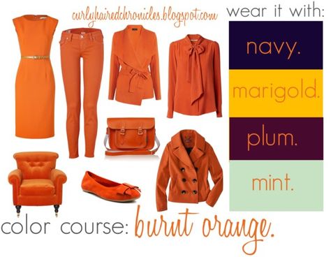 Burnt Orange Color Palette Outfit, Burnt Orange Shoes Outfit, Burnt Orange Work Outfit, Copper Pants Outfit Burnt Orange, Colors That Go With Burnt Orange Clothes, Burnt Orange Outfit Ideas, Burnt Orange Outfit Color Combos, Orange Pants Outfit Work, Burnt Orange Pants Outfit