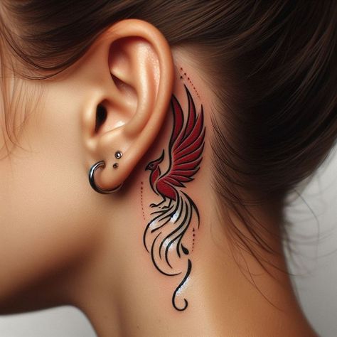 Feniks Tattoo, Phoenix Tattoo Feminine, Small Phoenix Tattoos, Mum Tattoo, Behind Ear Tattoos, Card Tattoo Designs, Hourglass Tattoo, Tattoos For Women Flowers, Tasteful Tattoos