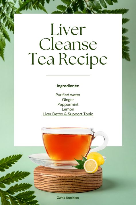 This liver cleanse herbal tea is a simple tea recipe that is easy to make and contains ingredients that are known to be safe and beneficial for the liver. All you need to make the tea is: Purified water Ginger Peppermint Lemon Zuma Nutrition's Liver Detox & Support Tonic Liver Tea Recipe, Liver Detox Cleanse Recipes, Liver Detox Cleanse From Alcohol, Liver Cleanse Home Remedies, Liver Cleanse Tea, Diy Detox Cleanse, Liver Detox Tea, 7 Days Challenge, Clean Liver