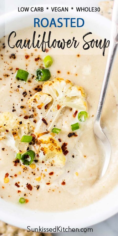 Healthy Roasted Cauliflower, Easy Roasted Garlic, Soup Dairy Free, Cauliflower Cream, Cream Soup Recipes, Low Carb Soup Recipes, Creamy Cauliflower Soup, Creamy Chicken And Rice, Roasted Cauliflower Soup