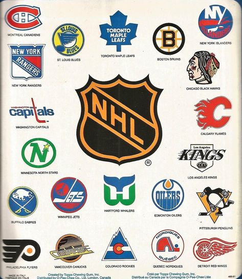 Logo Infographic, Nhl Hockey Teams, Minnesota North Stars, Hockey Room, Quebec Nordiques, Hartford Whalers, Hockey Logos, Nhl Logos, Vintage Hockey