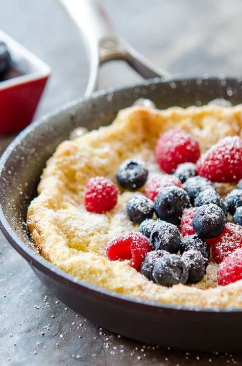 Dutch Baby Pancake #pancake #dutchbaby #breakfast #brunch Little Spoon Farm, Savory Dutch Baby, Dutch Baby Pancake Recipe, Dutch Baby Recipe, Baby Pancakes, German Pancakes, Sourdough Pancakes, Dutch Baby Pancake, Discard Recipes