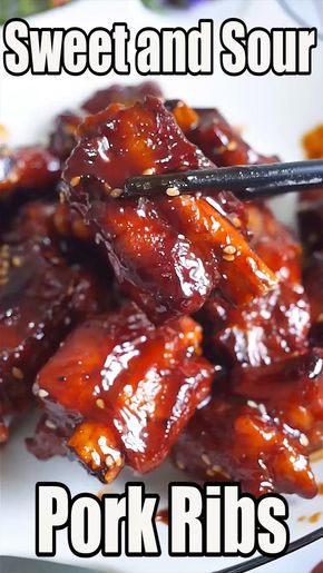 Chinese pork ribs recipe, stew spareribs. Sweet And Sour Pork Ribs, Recipes Jalapeno, Sweet N Sour Pork Recipe, Chinese Cuisine Recipes, Spareribs Recipe, Homemade Chinese Food, Food Chinese, Pork Belly Recipes, Jalapeno Recipes