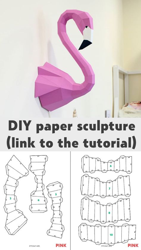 How to make your own paper sculpture, flamingo and many other. Easy Paper Sculpture Ideas, Paper 3d Sculpture, Diy 3d Paper Art, Paper 3d Craft, Flamingo Diy Crafts, Paper Sculpture Ideas, Flamingo Paper Craft, 3d Animal Paper Craft, 3d Paper Crafts Templates Free Printable Animals