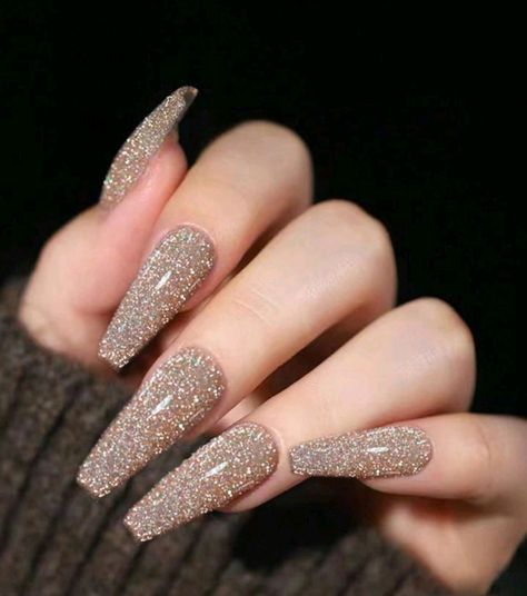 Champagne Nails, Nails Inspiration Spring, Color Nails, Coffin Shape Nails, Long Lasting Nails, Coffin Nails Long, Sparkle Nails, Nail Supplies, Fake Nail