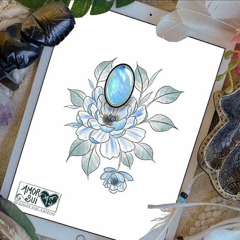 Moonstone Tattoo Ideas, Moonstone Drawing, Moonstone Tattoo, Crystal Drawing, Henna Ideas, Moonstone Crystal, Tattoos And Piercings, Rainbow Moonstone, Moonstone