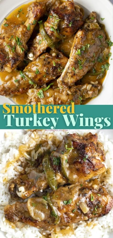 Turkey Drumstick Gravy, Keto Smothered Turkey Wings, Roast Turkey Wings, Baked Turkey Drumsticks, Smothered Turkey Legs Soul Food, Turkey Leg Meal Ideas, Smothered Turkey Drumstick Recipe, Baked Turkey Legs In Oven With Gravy, Turkey Wings And Legs Recipes