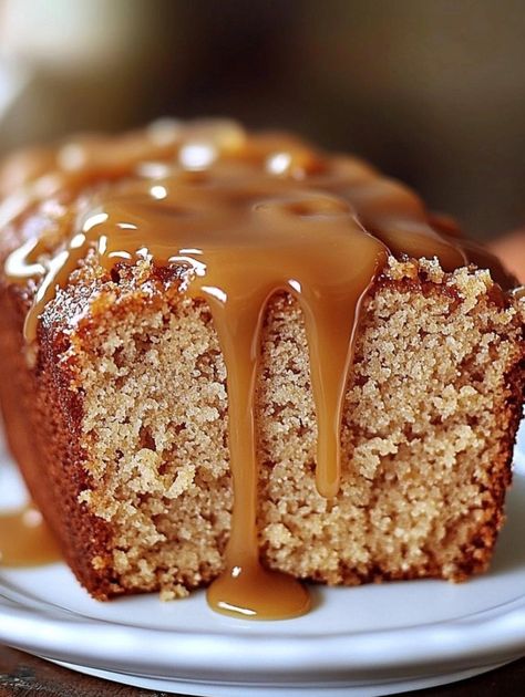 Caramel Banana Bread Recipe, Caramel Cream Cheese Bread, Salted Caramel Banana Bread, Caramel Banana Bread, Honey Bun Cake, Blueberry Cheesecake Recipe, Caramelized Banana, Cream Cheese Bread, Easy No Bake Cheesecake