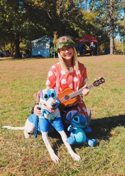 Lilo And Stitch Costume With Dog, Dog And Girl Costume Ideas, Dog And Girl Halloween Costumes, Halloween Costumes With Dog And Owner, Girl And Dog Halloween Costumes, Owner And Dog Costume Halloween, Matching Halloween Costumes With Dog, Dog Halloween Costumes With Owner, Cat Custome