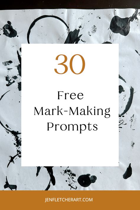 30 Free Mark Making Prompts | Jen Fletcher Art | Eliminate creative block when you have a whole list of ideas to choose from. With simple supplies and these prompts, you'll be able to start a creative practice with ease. And it only takes 10 minutes a day. Click now to get the prompts! Mark Making Art Lesson, Mark Making Exercises, Mark Making Abstract Art, Mark Making Tools Ideas, Mark Making Artwork, Art Mark Making Ideas, Mark Making Patterns, Mark Making Art Ideas, Mark Making Ideas