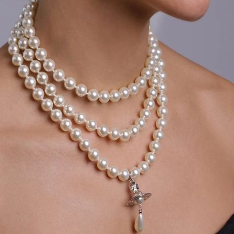 (AW1990) Vivienne Westwood Three-Layer Drop Pearl Necklace Vivienne Westwood Pearl Jewelry, Vivienne Westwood 3 Row Pearl Necklace, Pearls Vivienne Westwood, Vivian E Westwood Necklace, Vivienne Westwood Three Pearl Necklace, Vivienne Westwood Three Row Pearl Necklace, Pearl Necklace Prom, Vivienne Westwood Necklace Pearl, Pearl Necklace Vivienne Westwood