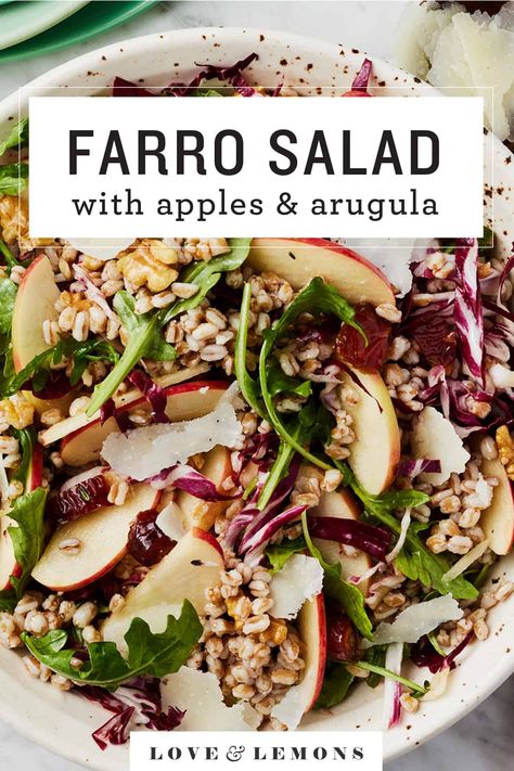 Farro Arugula Apple Salad, Farro Arugula Salad, Winter Farro Salad, Farro Zucchini Recipes, Lemons Recipes, Farro Salad Recipes, Farro Recipes, Salad With Apples, Autumn Salad Recipes