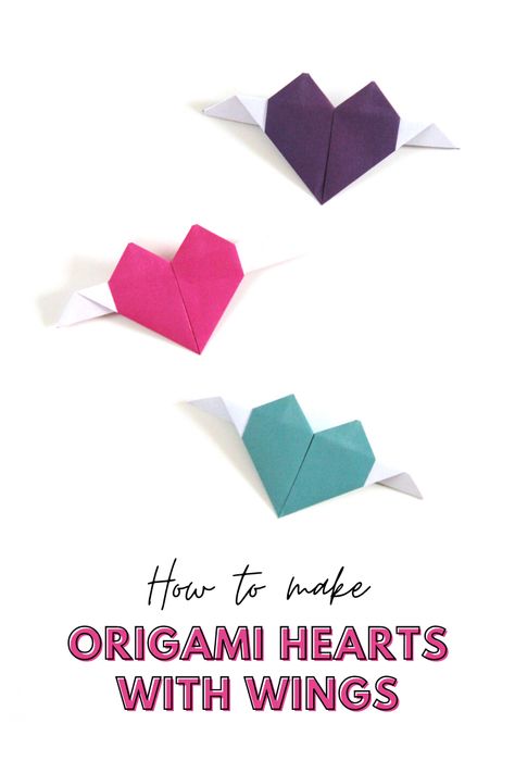 Origami Heart With Wings — Gathering Beauty Easy Origami Heart, Origami Heart With Wings, Basic Origami, Valentine Paper Crafts, Origami Hearts, Heart Bookmark, Winged Heart, Heart Coloring Pages, How To Make Origami