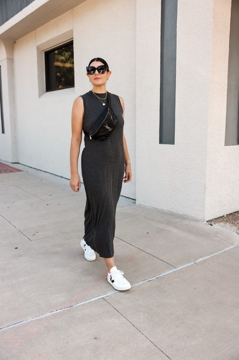 Amazon maxi dress worn with Veja sneakers and YSL belt bag on Kendi Everyday. Ysl Belt Bag, What To Pack For London, Dubai Fits, Jeans And Sneakers Outfit, Dresses With Sneakers, Nude Sneakers, Dress And Sneakers, Dress And Sneakers Outfit, Ysl Belt