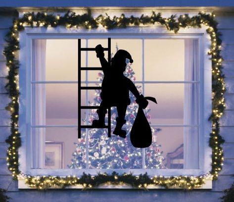 Hanging Santa Claus Decoration, Christmas Window Silhouettes, Xmas Projects, Christmas Silhouette, Driftwood Art Diy, Santa Claus Decorations, Christmas Window Display, Christmas Decals, Silhouette Christmas