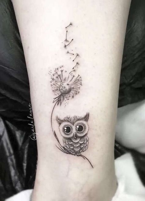 Owl Music Tattoo, Owl And Dandelion Tattoo, Owl Memorial Tattoo For Women, Girl Owl Tattoo, Small Owl Tatoos, Owl Tatoos Design, Micro Owl Tattoo, Tiny Owl Tattoos For Women, Owl Heart Tattoo